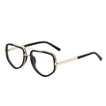 Lunettes de soleil aviateur rétro noir et or avec monture métallique à double pont - Noir Brillant Or Revêtement Bleu Blanc (XH-98350-C10)