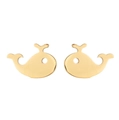 Polished gold whale stud earrings in stainless steel with cute minimalist animal design - Gold