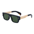 Gafas de sol cuadradas negras con patillas de metal dorado decoradas y cristales verdes - Negro Brillante Carey Oro G15 Verde (C5)