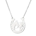 Detailed macro view of the silver horseshoe pendant with a horse and girl cutout - Steel