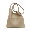 Borsa hobo beige in pelle martellata con tasche frontali e tracolla regolabile - Bianco Sporco
