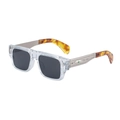 Retro square sunglasses with clear acetate frames, silver relief temples and dark lenses - Transparent Silver Gray (C8)