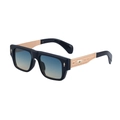 Square black sunglasses with engraved gold temples and gradient blue-yellow lenses - Glossy Black Gold Green Yellow (C10)