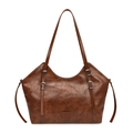 Borsa tote retrò in pelle cerata marrone con texture lucida e tracolle - Marrone