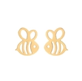 Detailed view of gold-plated bee earrings with intricate hollow wing design - Gold