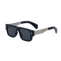 Square black sunglasses with vintage silver engraved temples and green gemstones - Bright Black Silver Frame Gray Lens (C3)
