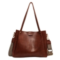 Grand sac cabas rétro marron avec texture vintage et large bandoulière tissée ethnique - Marron