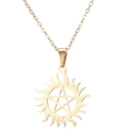 Gold stainless steel sun and pentagram pendant necklace with minimalist curb chain - Supernatural Pentagram Sun (796 Gold)