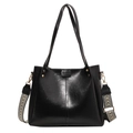 Grand sac cabas noir en similicuir avec bandoulière géométrique et finitions dorées - Noir