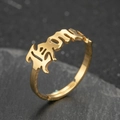 Minimalist gold stainless steel open ring with hollow Mom letter design on stone background - Mom Style (054) / Gold
