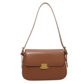 Minimalistische braune Umhängetasche aus Leder mit goldener Schnalle und Klappe - Khaki