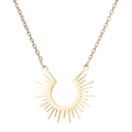 Golden stainless steel necklace with geometric radial sunburst pendant on link chain - Radiant Rays (797 Gold)