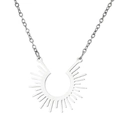 Baroque horseshoe U-shape pendant necklace in silver finish with sunburst design - Radiant Rays (797 Steel)