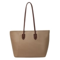 Grande borsa tote kaki minimalista con cuciture a V e manici sottili marrone scuro - Cachi