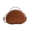 Bolso de mano retro marrón en cuero con asa redonda y cremallera dorada - Marrón
