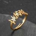 Gold stainless steel adjustable open ring featuring unique gothic letter design - Gothic Thorn Style (057) / Gold