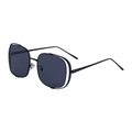 Square oversized hollow frame sunglasses with slim metal temples in sleek black finish - C3 Matte Black Frame Gray Lens