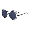 Retro black metal round sunglasses with hollow double-frame design and dark grey lenses - Matte Black Frame Gray