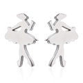 Macro shot of silver ballerina stud earrings showing metallic silhouette detail - Steel