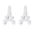 Detalle de pendientes de botón Torre Eiffel en plata con acabado metálico pulido - Color Acero