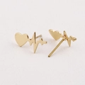 Minimalist gold heart and heartbeat line earrings with polished stainless steel finish - Gold