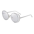 Silver hollow round frame sunglasses with double ring metal temples and clear lenses - Silver Frame Light Silver Mirror
