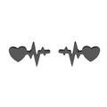 Minimalist black heart stud earrings featuring a creative EKG heartbeat line design - Matte Black