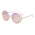 Round hollow metal sunglasses for women with purple gradient lenses and gold frame - Gold Frame Tea Lens Blue Coating