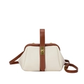 Borsa a tracolla retrò bianco crema e marrone con trama litchi e chiusura dorata - Bianco Sporco
