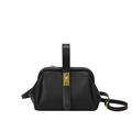 Borsa a conchiglia in pelle nera retrò con texture litchi e chiusura a scatto - Nero