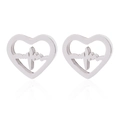 Close-up of stainless steel heart stud earrings with ECG pulse line design - Steel