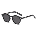 Gafas de sol redondas negras clásicas con montura de acetato y detalles de remaches - C1 Negro Brillante Gris Completo