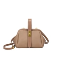 Borsa da dottore vintage in pelle tortora con chiusura dorata e tracolla regolabile - Cachi