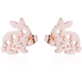 Detailansicht der roségoldenen Hasen-Ohrstecker mit feinem floralen Ausschnitt - Hohlblumen-Stil (093) / Roségold