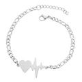 Dettaglio di un bracciale in argento con ciondoli a cuore e battito cardiaco e chiusura a moschettone - Argento-Cuore ECG