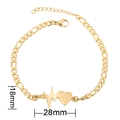 Bracciale alla moda con cuore ECG dorato e catena Figaro da donna, pendente 28mm - Oro-Cuore ECG