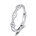 Adjustable silver chain link ring featuring sparkling pave-set cubic zirconia accents - Anchor Chain Pig Nose Style (KL4 White Gold)