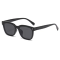 Women's 2025 square polarized sunglasses with thick black frames and silver studs - Bright Black (C1)