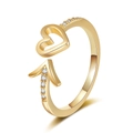 Adjustable golden Cupid arrow ring with hollow heart and sparkling white zircons - Cupid Arrow of Love Style (KL03 Gold)