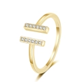 Polished gold open ring featuring parallel bars set with sparkling round zircons - Parallel Double Bar Style (KL01 Gold)