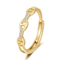 Adjustable golden anchor chain ring featuring sparkling zircon stones for women - Anchor Chain Pig Nose Style (KL04 Gold)