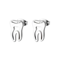 Pair of polished silver tooth-shaped stud earrings in a hollowed-out metal design - Tooth Style (019) / Steel