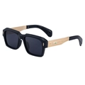 Square polarized sunglasses with black frame and carved gold metal temple detailing - Shiny Black Gold Frame (C1)