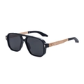 Classic square polarized sunglasses for men with gold embossed metallic temples - C1 Shiny Black Sand Gold Frame Grey Lens