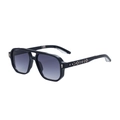 Mens vintage square polarized sunglasses with retro metal engraved temples and grey lenses - C2 Shiny Black Gold Silver Gradient Grey Lens