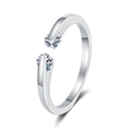 Adjustable minimalist silver ring with two sparkling round-cut cubic zirconia stones - Double Stone Clip Setting Style (KL06 White Gold)