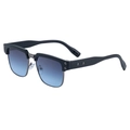 Gafas de sol cuadradas de media montura con marco negro y lentes azules degradados - Montura Negra Gris Metálico Lentes Azules