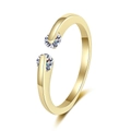 Minimalist gold-plated open ring featuring two sparkling round cubic zirconia stones - Double Stone Clip Setting Style (KL06 Gold)