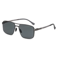 Men's square polarized nylon sunglasses with gunmetal double-bridge frame - C2 Grey