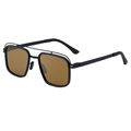 Fashionable square polarized sunglasses with double bridge and matte black frame - Matte Black Frame Brown Lens